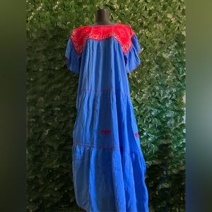 Artesanal Blue Dress with embroidery